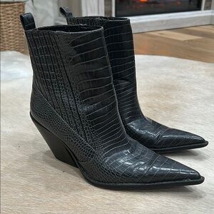 Zara Black Croc-Embossed Ankle Boots